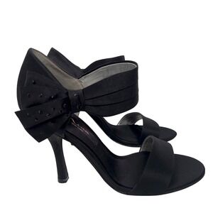 Nina New York Black Satin Bow Rhinestone Evening Sandals Heels Womens 7.5M